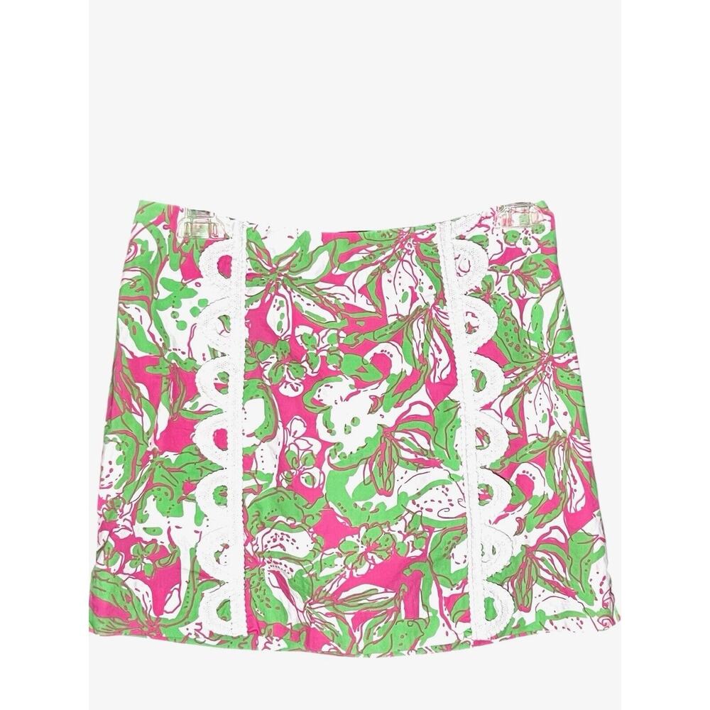 LILLY PULTIZER PINK GREEN LUXLETIC FORGOT MY TRUNKS MARIGOLD SKORT SZ 00 #80016